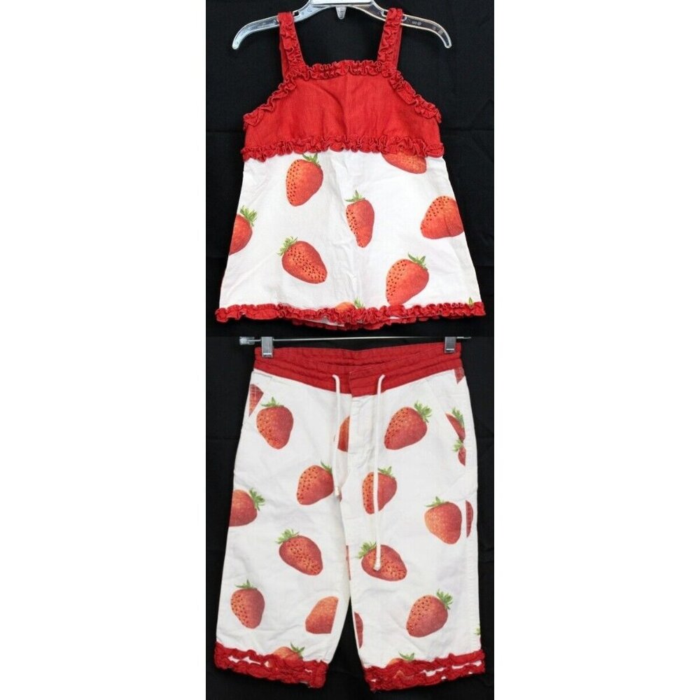 Trish Scully 2pc Outfit Sz 5 Tank Top Pants Strawberry Red Ruffles Summer Rhines